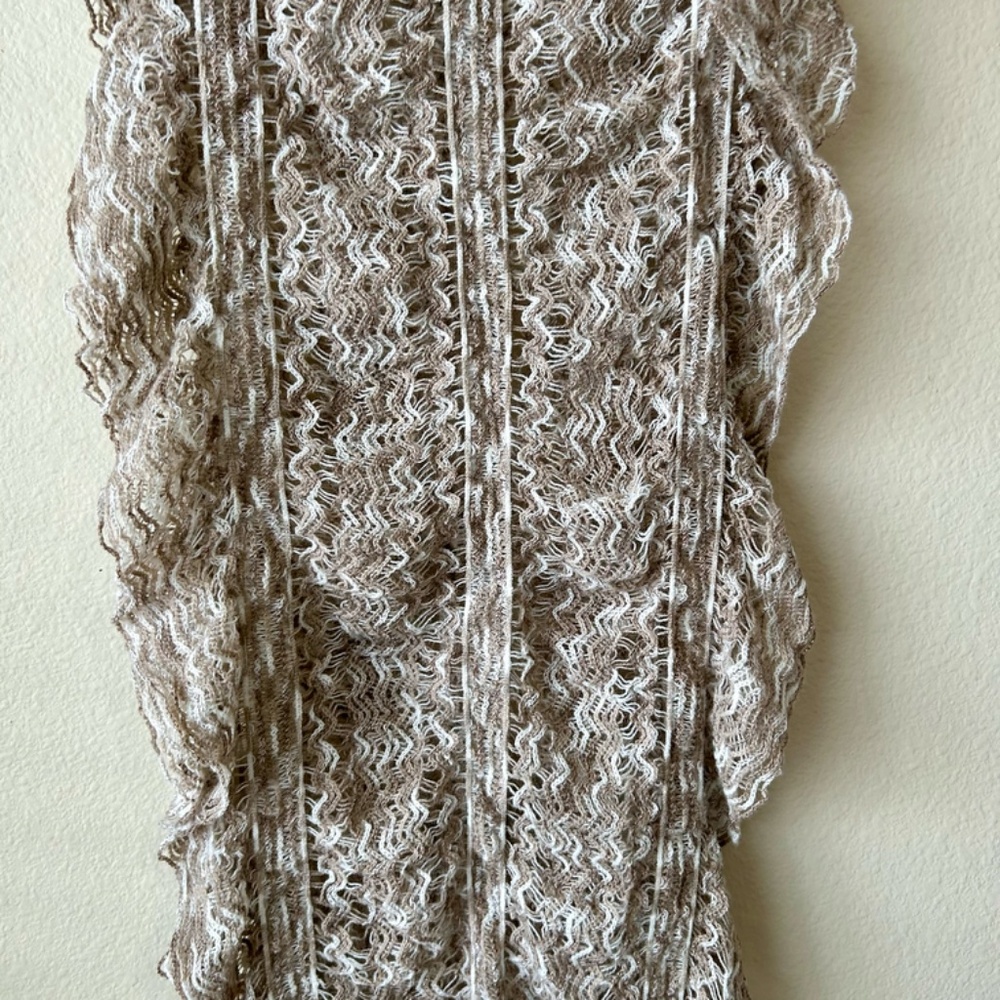 Cream and Tan Scarf Crochet Looseweave Fringe Soft 18" wide x 80" long - Picture 13 of 16